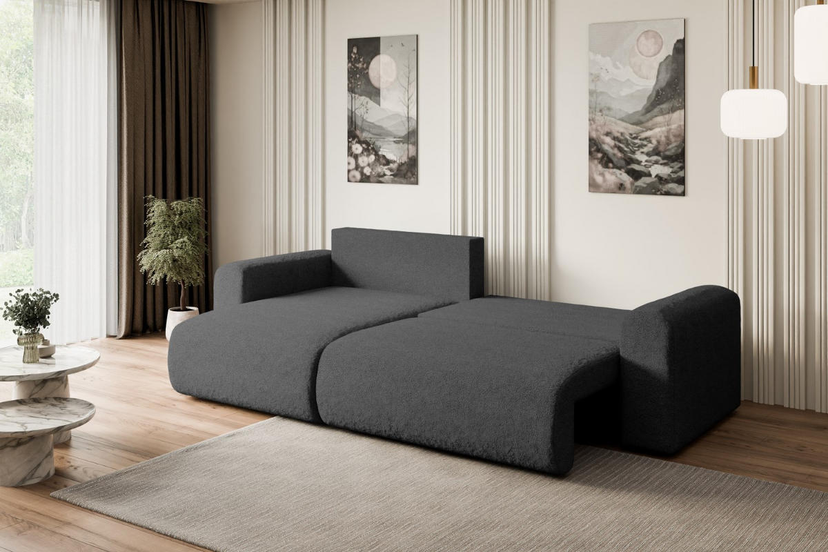 ECKSOFA mit Schlaffunktion und Bettkasten ORRO-L - 272x145x83 cm Grau Bouclé - Schwarz/Grau, Holzwerkstoff/Kunststoff (272/145cm) - ALTDECOR