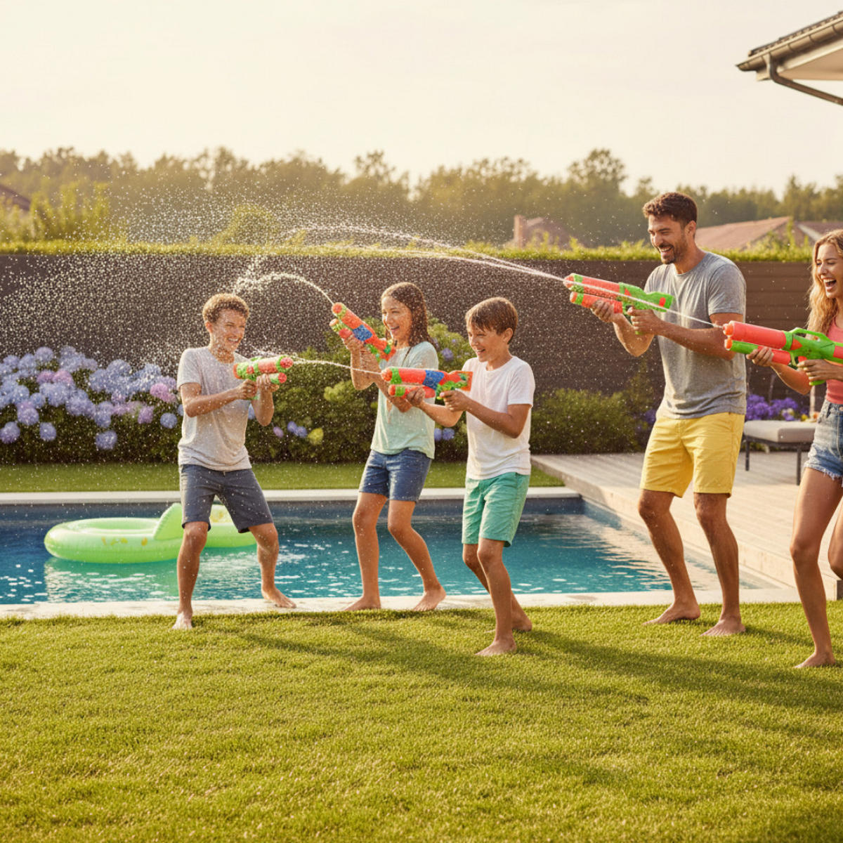 WASSERPISTOLE XXL 4er Set 65 cm Bunt, Wasserblaster, Wasserspielzeug, Poolspielzeug, Strandspielzeug, Gartenspielzeug, Outdoor Spielzeug, Sommer - Gelb/Rot, Kunststoff (70/35/10cm) - Sena