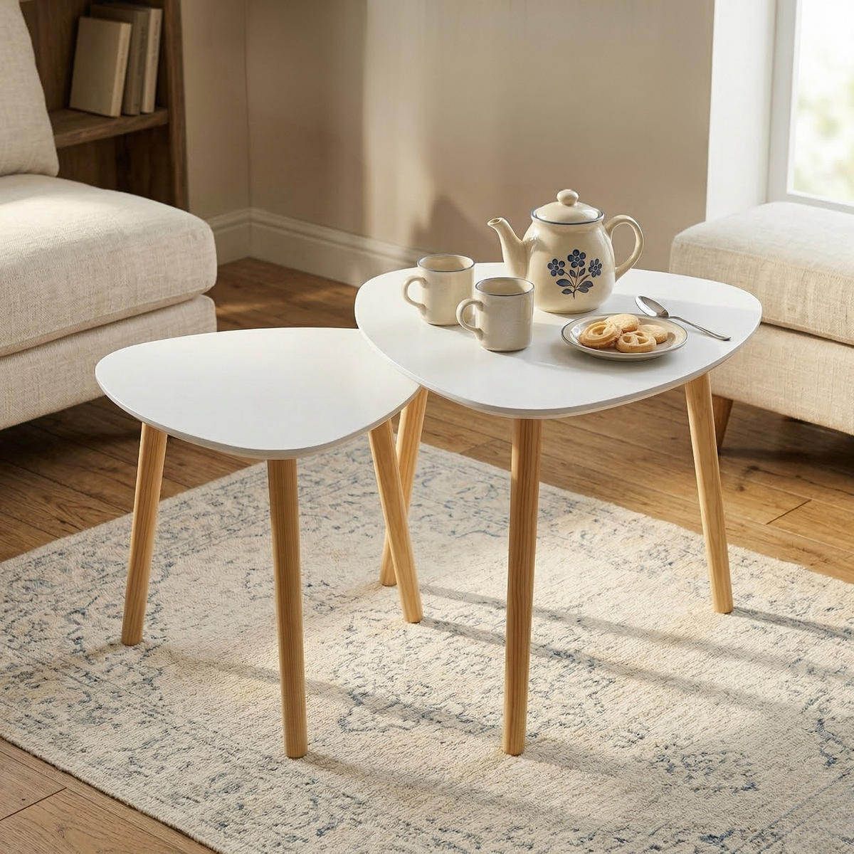 COUCHTISCH-SET Bini 2er-Set - Weiß, Holzwerkstoff (45/45/44.5cm) - EDAXO