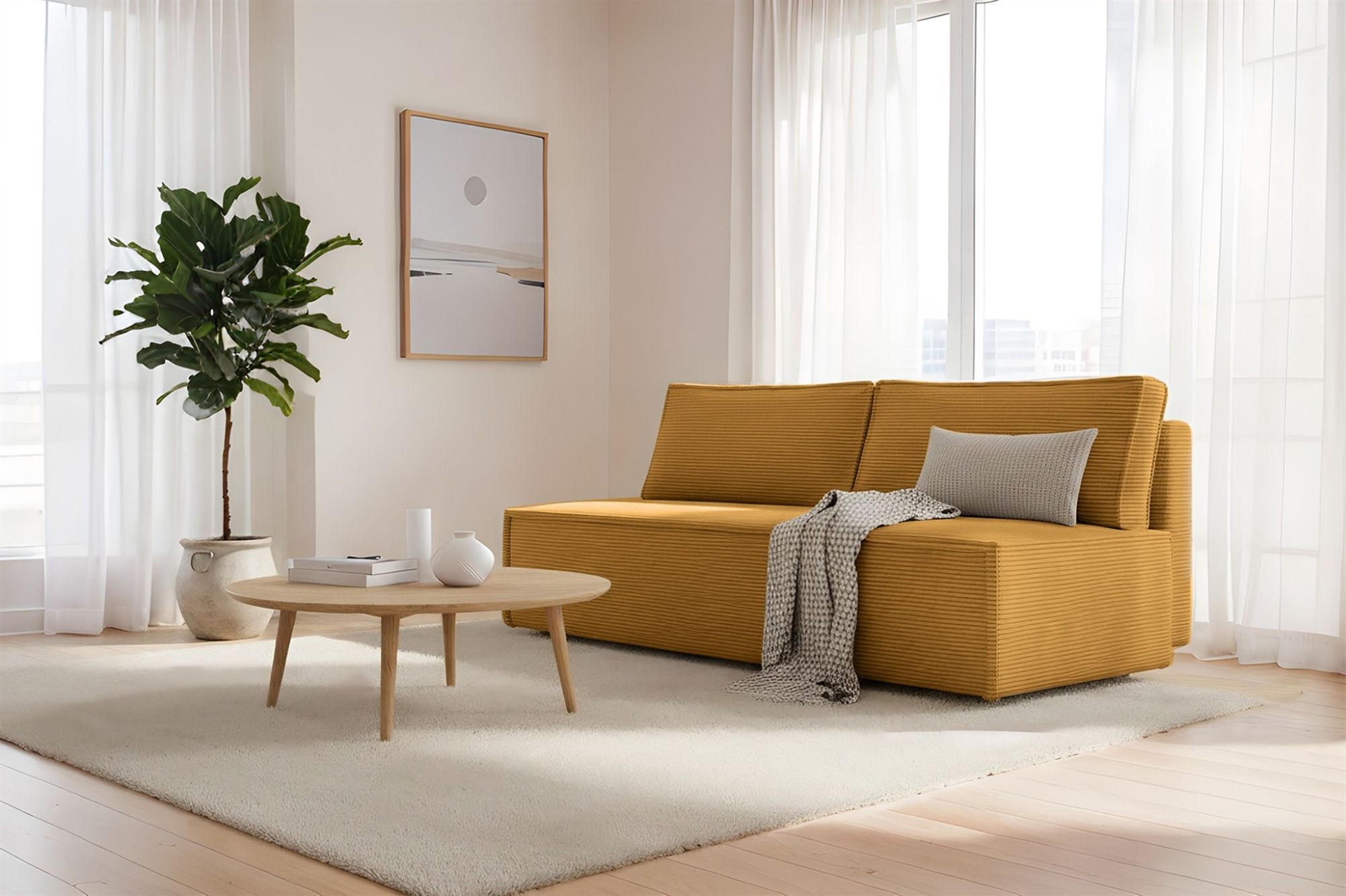 SCHLAFSOFA Amanda In Poso - Gelb, Holzwerkstoff/Textil (200/89/100cm) - Fun Möbel