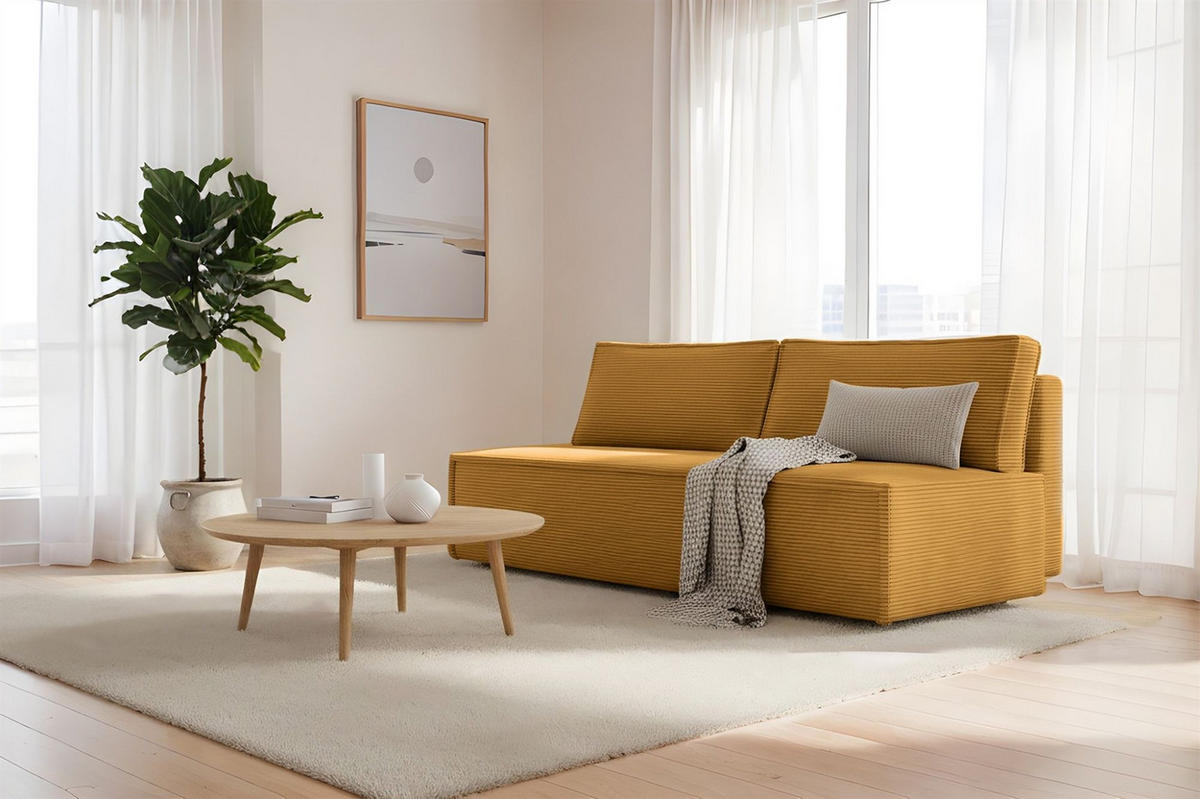 SCHLAFSOFA Amanda In Poso - Gelb, Holzwerkstoff/Textil (200/89/100cm) - Fun Möbel