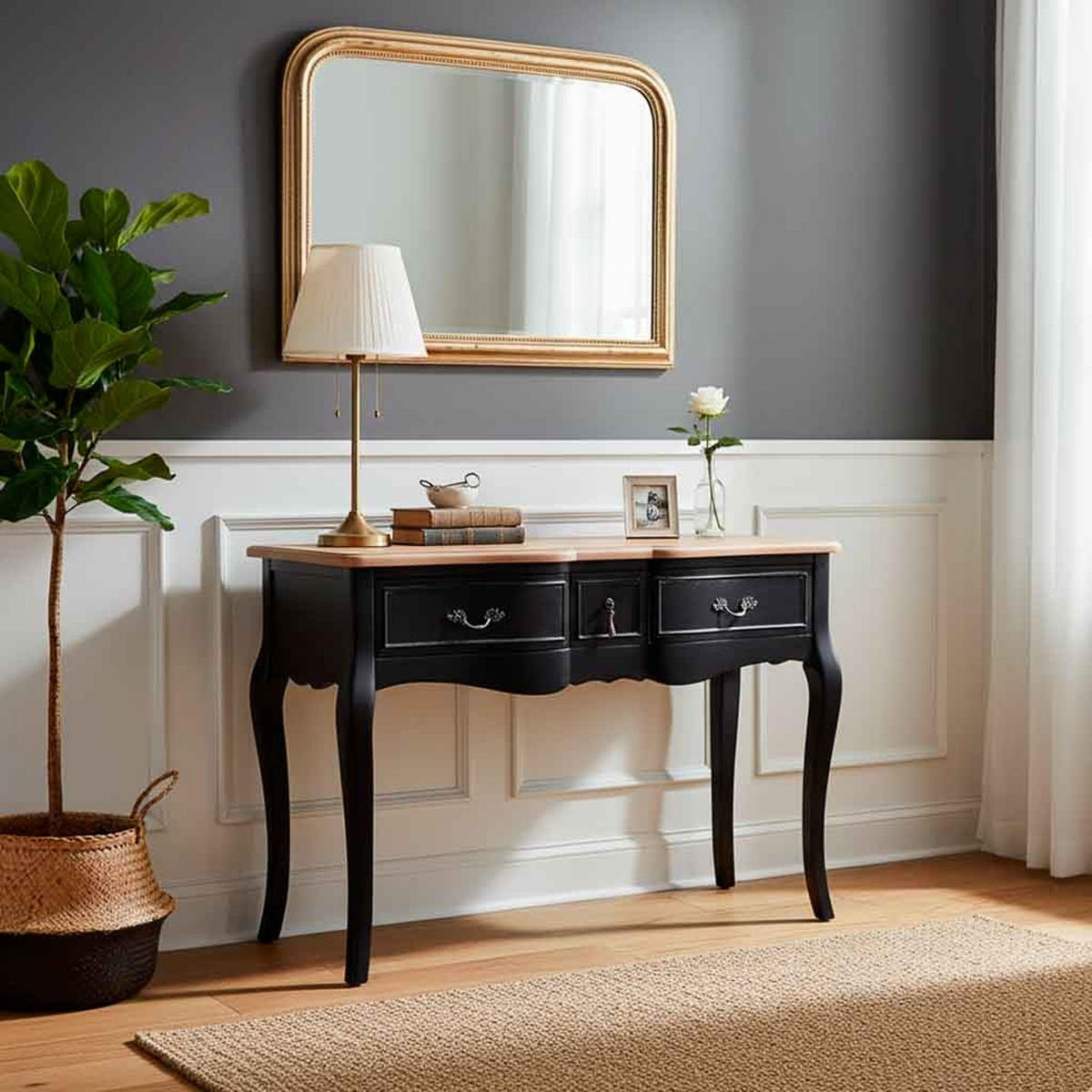 EMPFANGSTISCH aus lackiertem Holz mit 3 Schubladen 115x50x80h cm - Schwarz - Schwarz, Holz (50/115/80cm) - Wanderlust