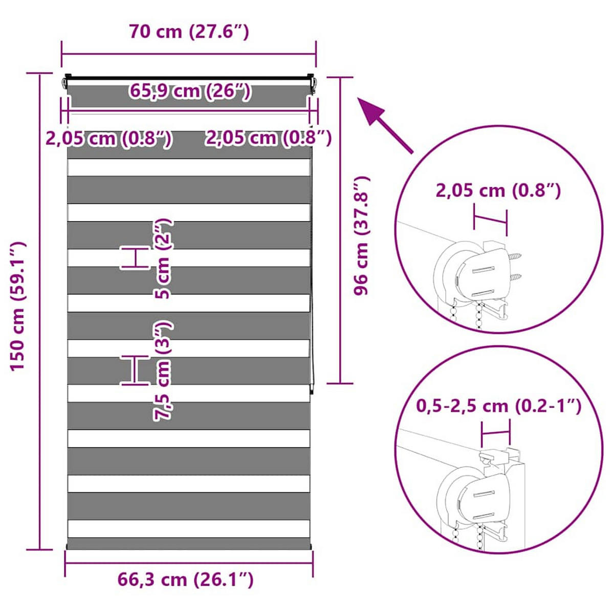 DOPPELROLLO 70/150 cm Stoffbreite 65,9 cm aus Polyester Dunkelgrau - Dunkelgrau, Textil (70/150cm) - vidaXL