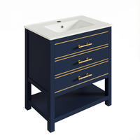 WASCHTISCHKOMBI 76/46/86 cm schwarzblau aus MDF mit Keramikbecken und 2 Schubladen - Blau, Holzwerkstoff (76/86/46.5cm) - OKWISH