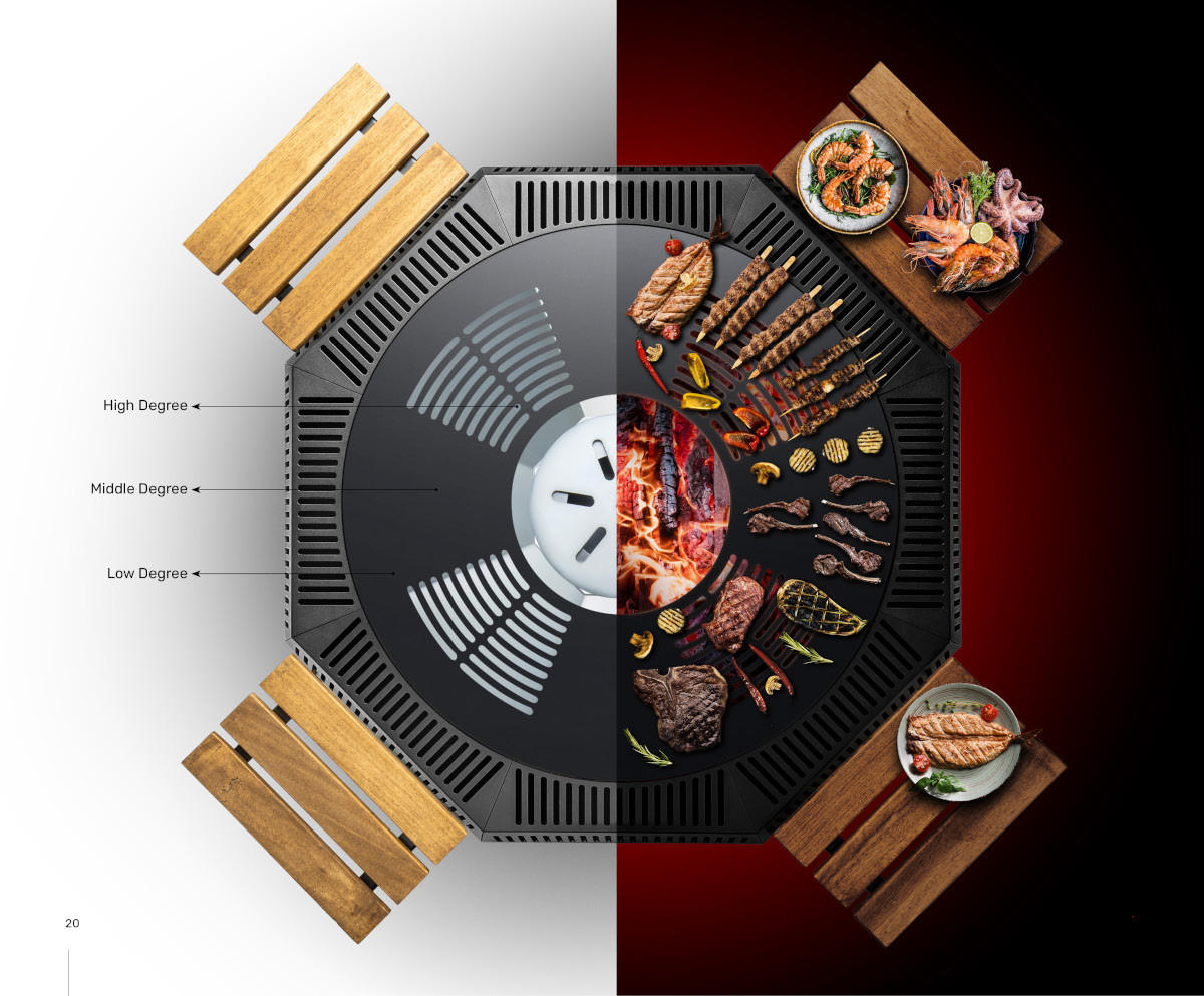 FEUERSCHALE mit Grillring WOX Schwarz 115 x 115 x 80 cm 110 kg pulverbeschichtet - Schwarz, Metall (115/80/115cm) - The Favilla