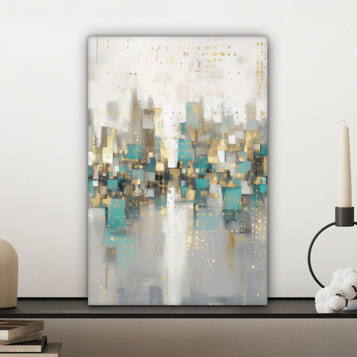 LEINWANDBILD Abstrakt - Blöcke - Gold - Skyline Deko Wohnzimmer 20x30 cm - Beige, Textil (20/30cm) - MuchoWow