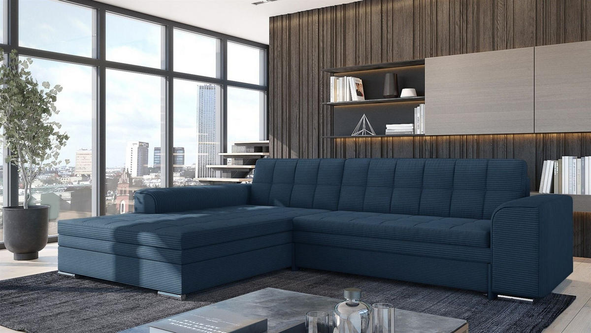 ECKSOFA Lusaka Mit Schlaffunktion - Dunkelblau, Holzwerkstoff/Textil (292/198cm) - Fun Möbel