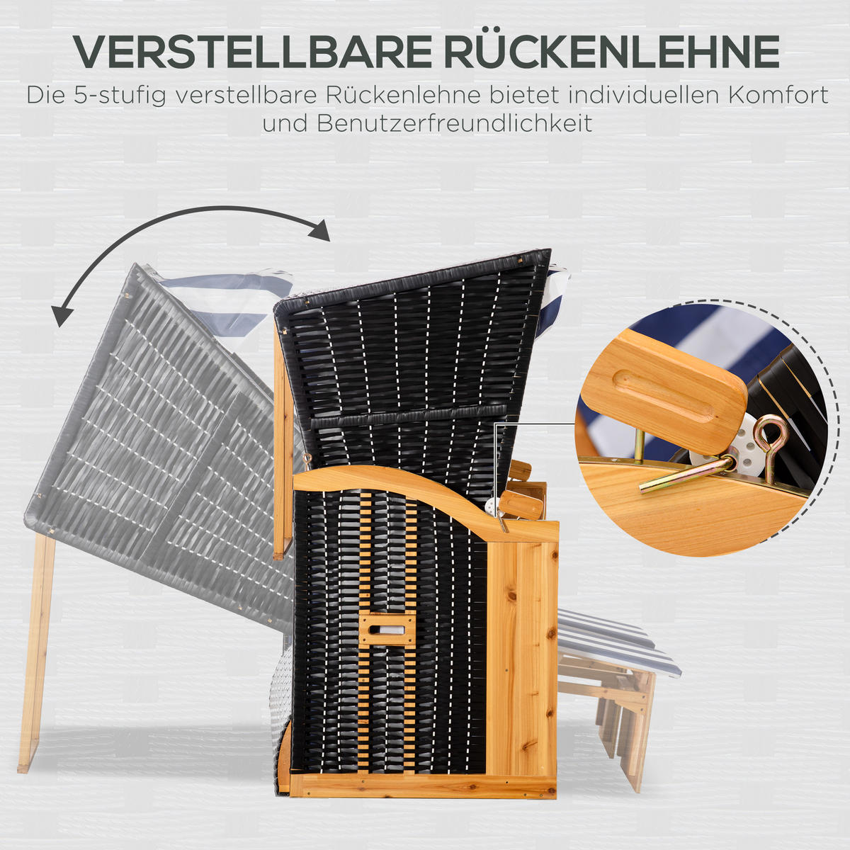 DOPPELTE Sonnenliege mit Dach PE-Rattan Blau+Weiß 118 x 79 x 160 cm - Blau, Kunststoff (79/160/118cm) - Outsunny