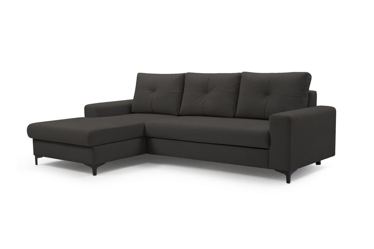 ECKSOFA AVRA L-förmig, mit Stauraumbehälter-in RINO-Stoff, Komfort & Eleganz, lose Rückenkissen, freistehend, LINKS 165x251x85 cm Graphite - Graphitfarben, Holz/Textil (165/251cm) - DomoHome