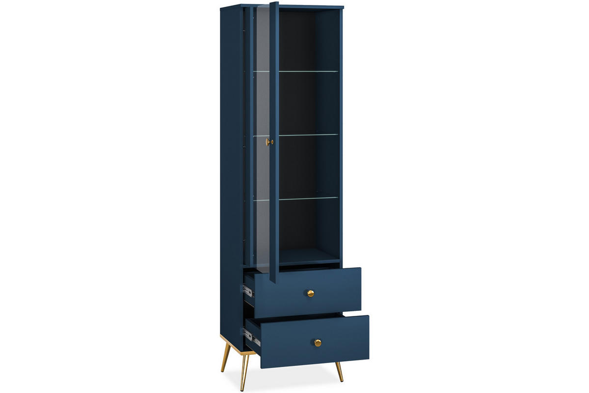 VITRINENSCHRANK ARICIA Soft-Close-Funktion, Marineblau - Blau, Holz (55/190/40cm) - KONSIMO®