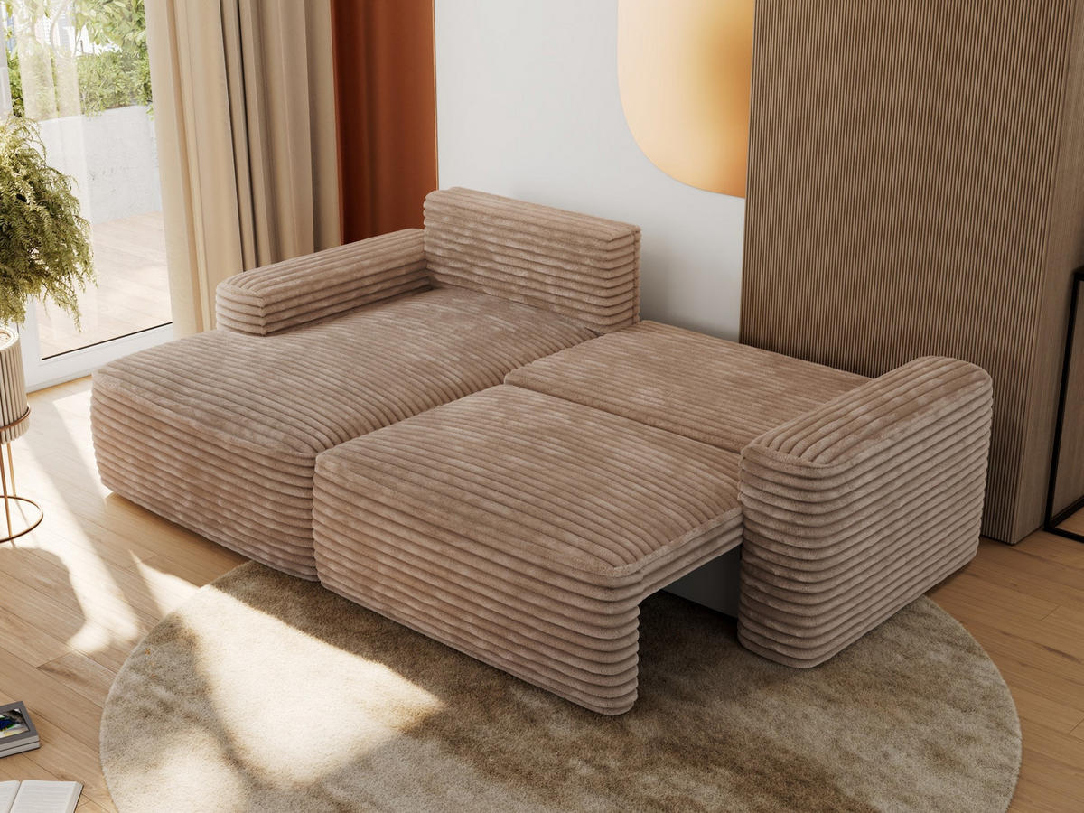 ECKSOFA BELLUNO L Braun Cord - Links - Schwarz/Braun, Textil (144/233cm) - MKS
