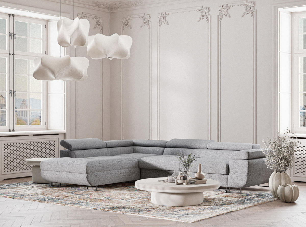 ECKSOFA MIT SCHLAFFUNKTION Concord Hellgrau Webstoff - Hellgrau/Schwarz, Holz/Holzwerkstoff (277/203cm) - Maison de Reve