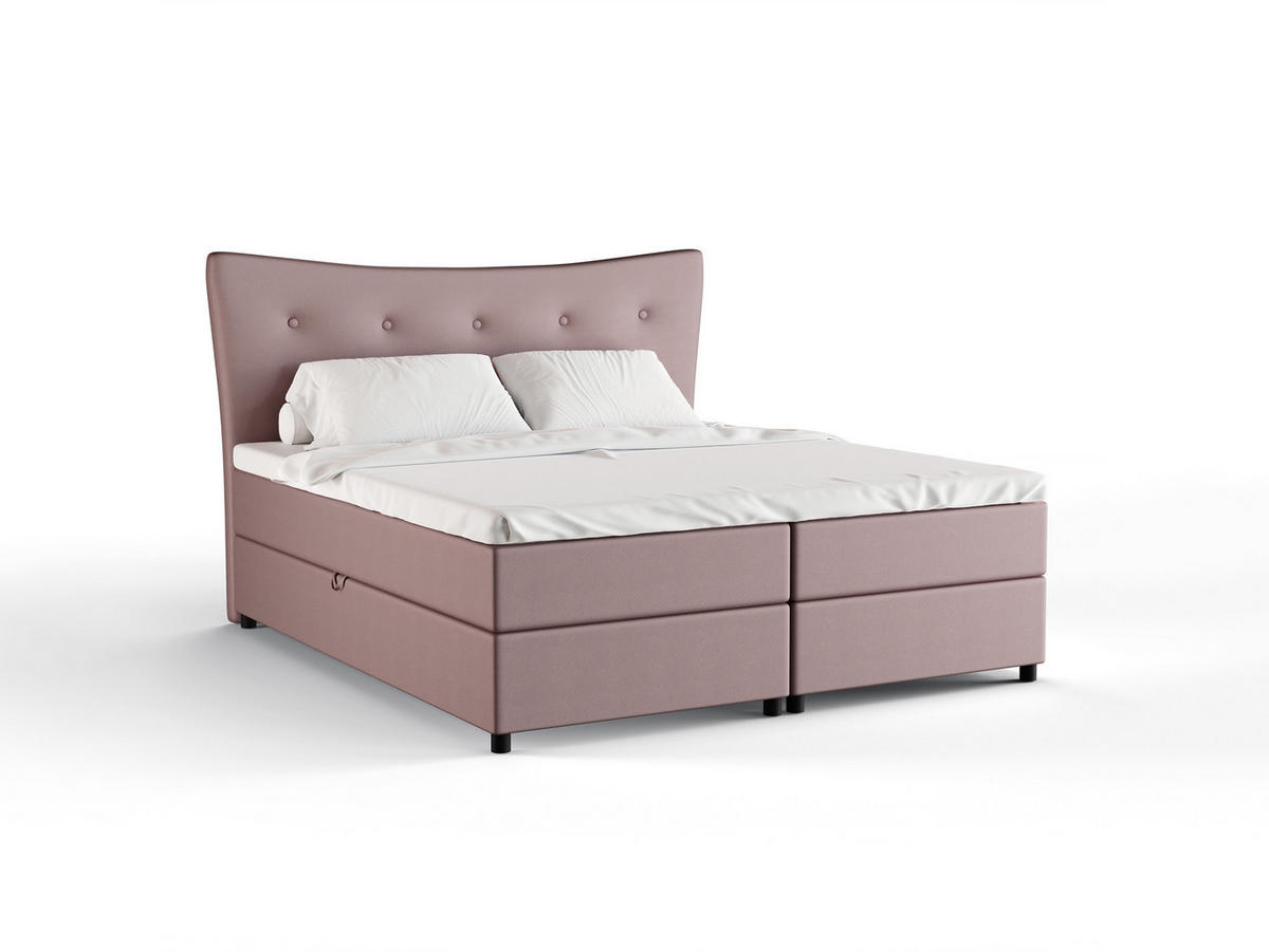BOXBETT Nevada 180 x 200 cm Doppelbett mit hochwertiger Bonell-Matratze und Topper - rosa - Rosa, Holz (180/200cm) - Panda Möbel