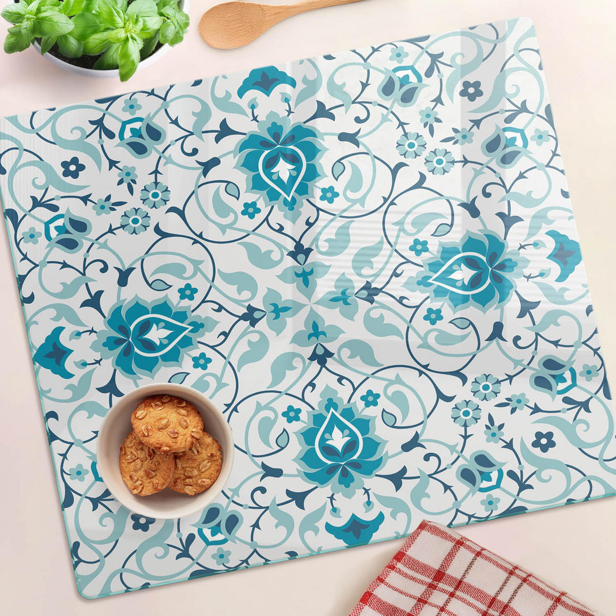 GLASPLATTE 60x52 cm Arabisches Muster - Blau, Glas (60/0.4/52cm) - TULUP