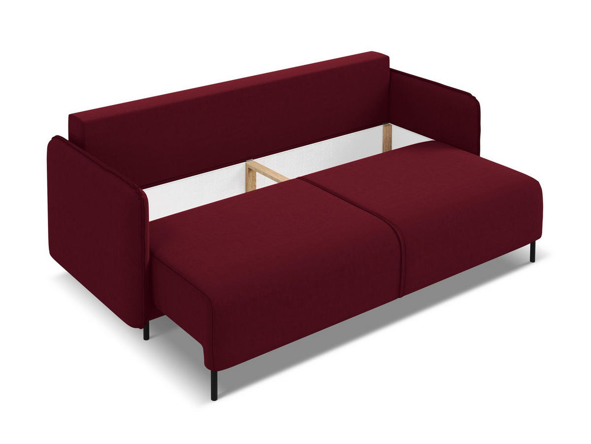 3-SITZER SOFA mit Schlaffunktion Samt Stoff Rot - Bordeaux/Rot, Holz/Textil (226/90/92cm) - Makamii