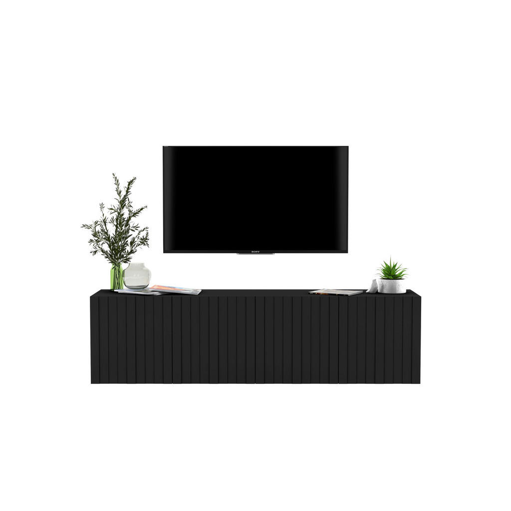 Thumbnail - Meble Lindner Tv-Schrank, Schwarz, Holzwerkstoff, 4 Fächer, Rechteckig, 150x37.5x36.5 cm, Wohnzimmer, Wohnwände, Lowboar...