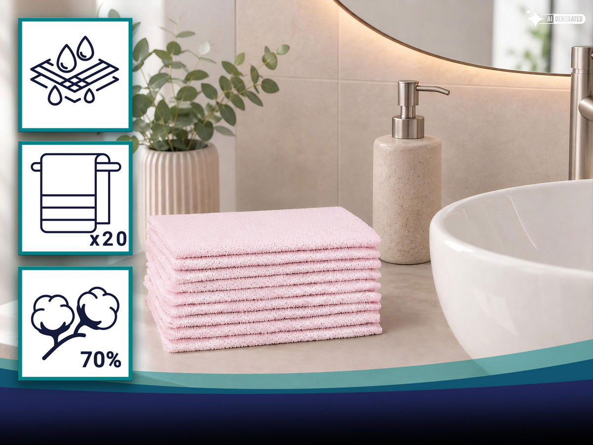 WASCHHANDSCHUH, 20er-Set, 16x22 cm, 70% Baumwolle, 30% Polyester, Rosa - Rosa, Textil (16/22cm) - Zollner