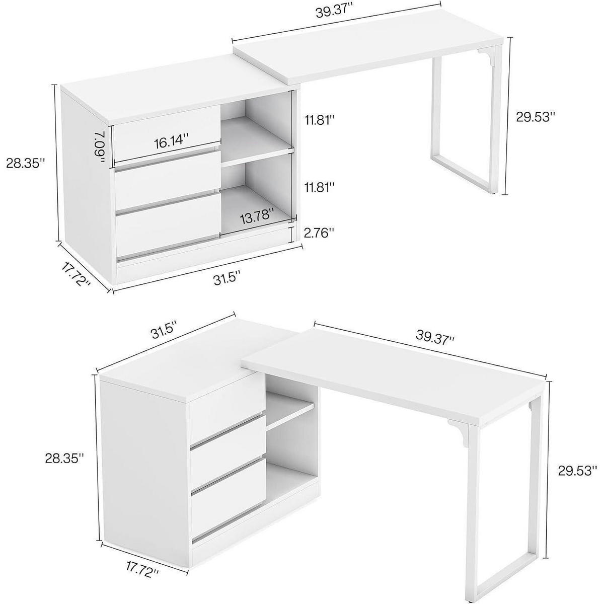 SCHREIBTISCH L-förmig mit Schubladen und Regalen weiß wendbar - Weiß, Holzwerkstoff (45/100/75cm)