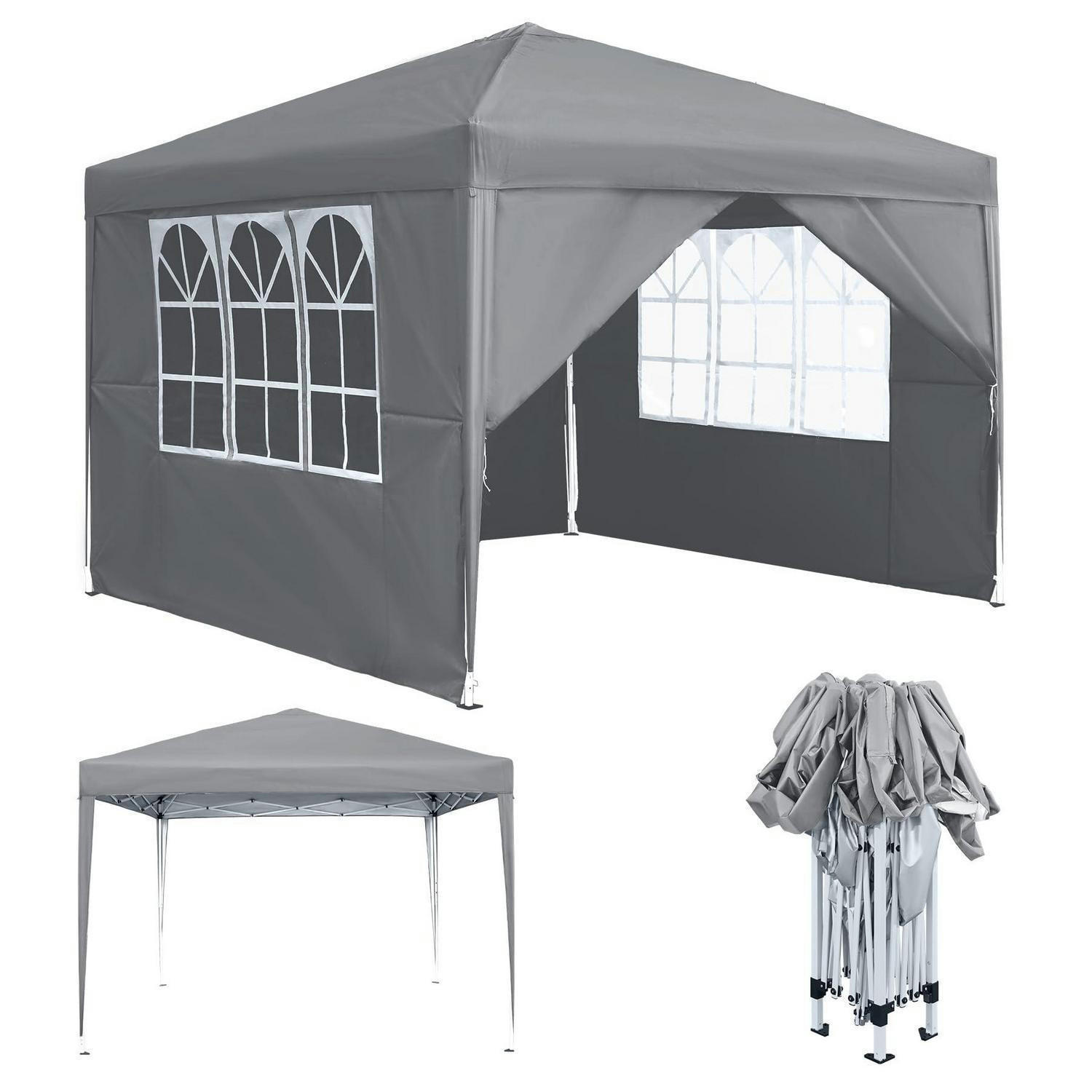 FALTPAVILLON 3 x 3 m Grau mit 4 Seitenteilen und Fenstern - Grau, Textil (300/260/300cm)
