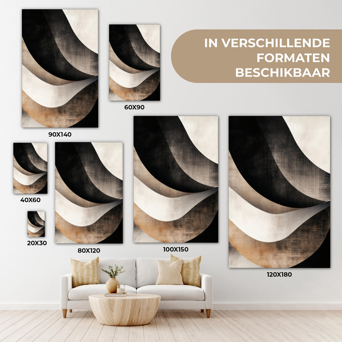 LEINWANDBILD Abstrakt - Wellen - Schwarz - Verwittert Deko Wohnzimmer 20x30 cm - Trüffeleichefarben, Textil (20/30cm) - MuchoWow
