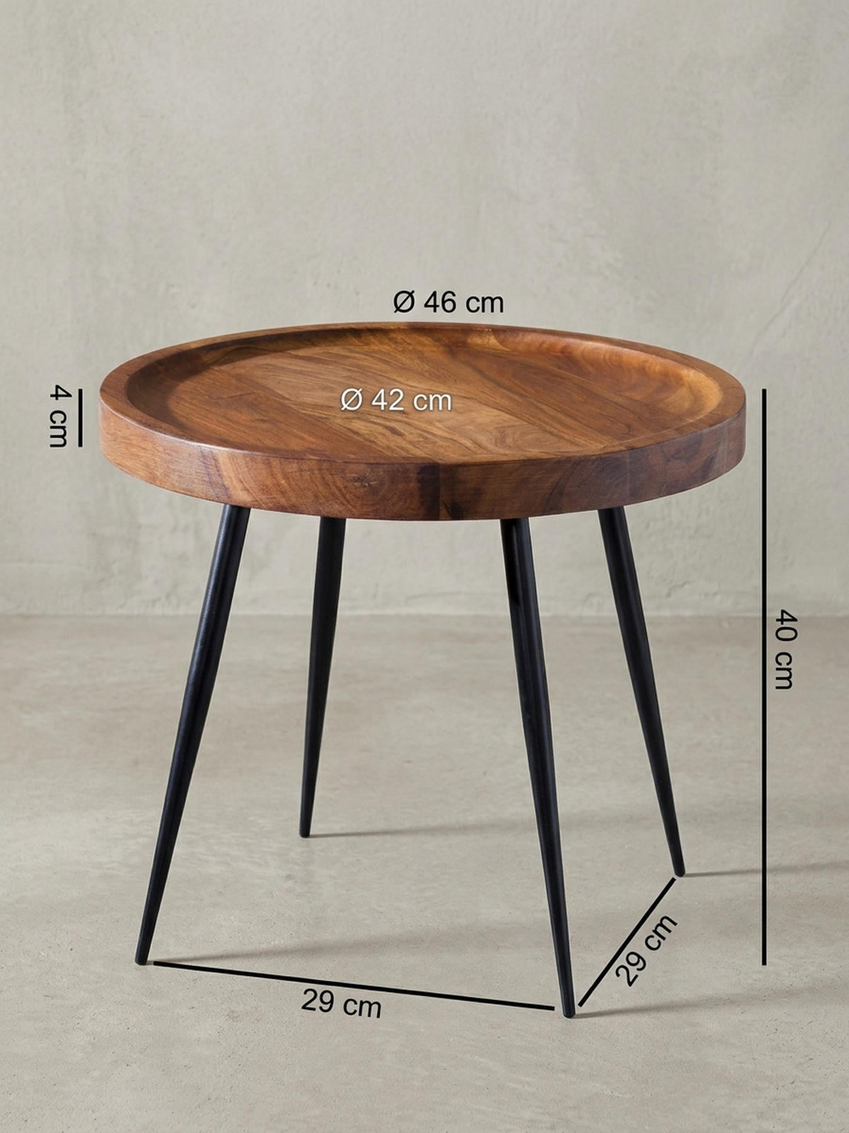 BEISTELLTISCH – Massivholz Metall 50 kg belastbar Industrial - Schwarz/Braun, Holz/Metall (46/46/40cm) - KADIMA DESIGN