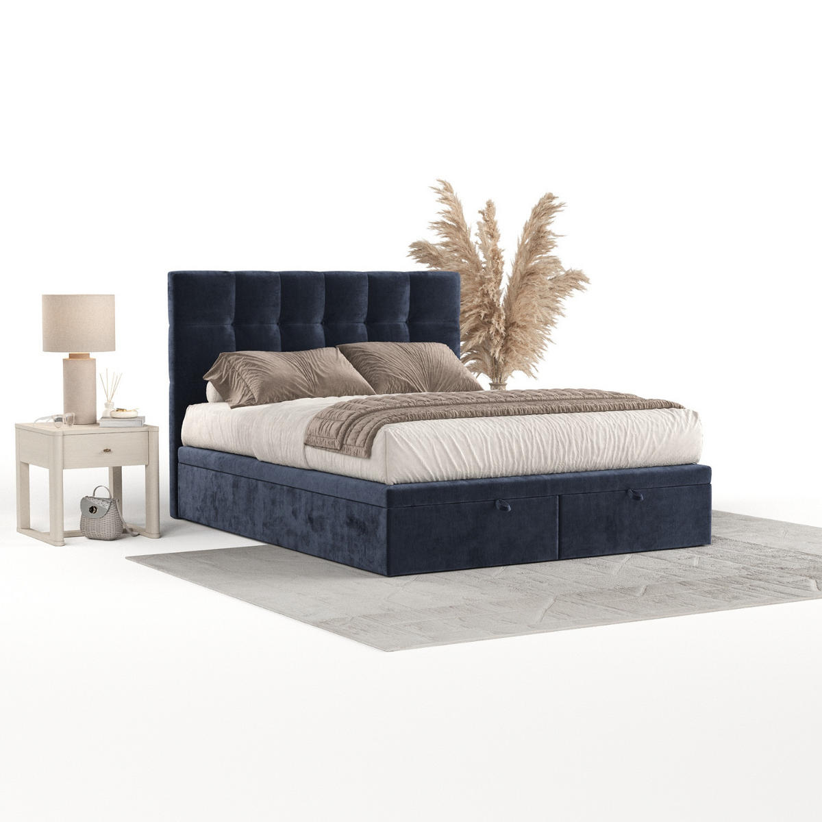 POLSTERBETT Guam mit Stauraum 160/200 cm Marineblau im Lotta Stoff - Schwarz/Dunkelblau, Holz/Holzwerkstoff (160/200cm) - AltaBeds