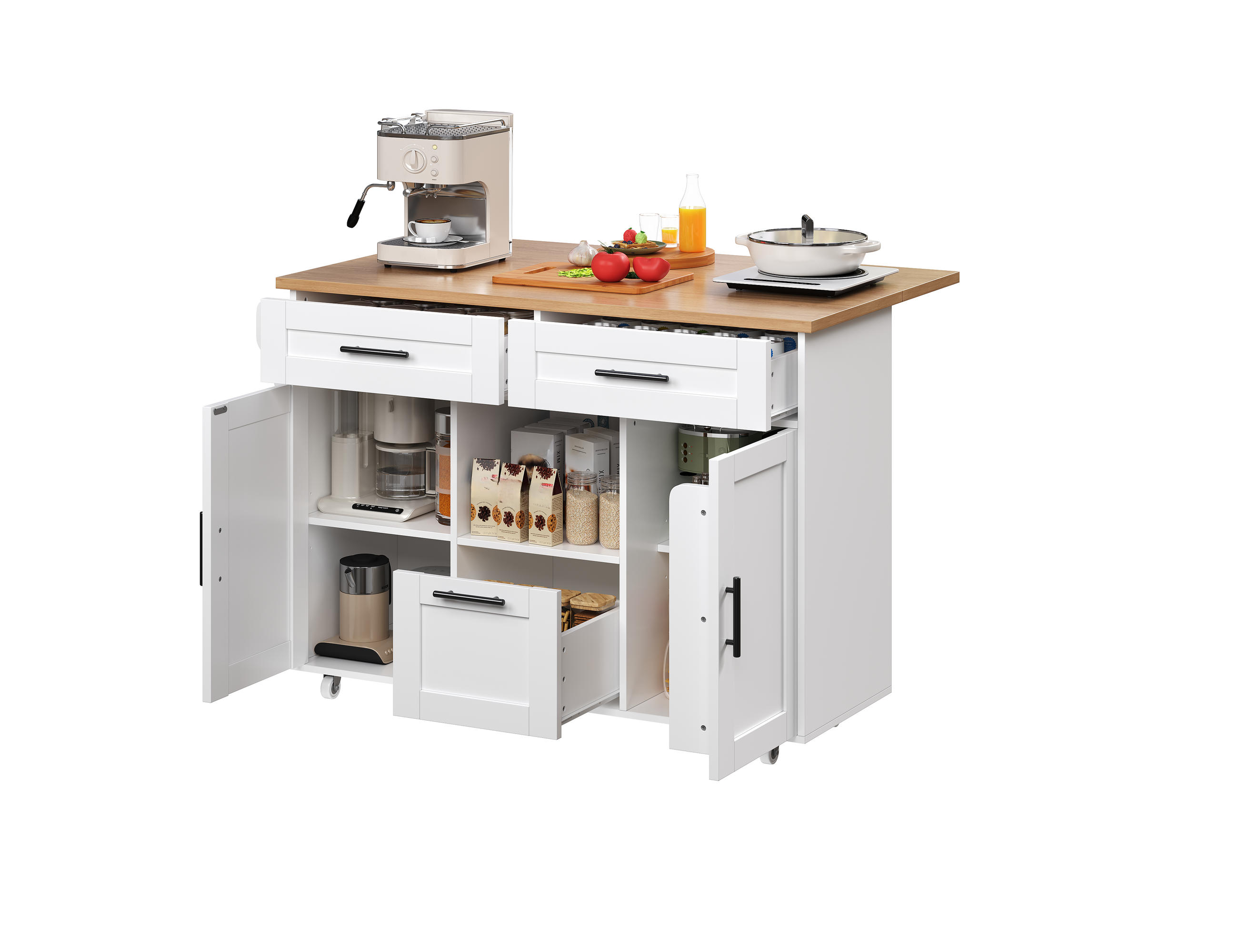 KÜCHENINSEL 120/71/90 cm Weiß aus Holzwerkstoff mit Rollen - Weiß, Holzwerkstoff (120/90/71cm) - OKWISH