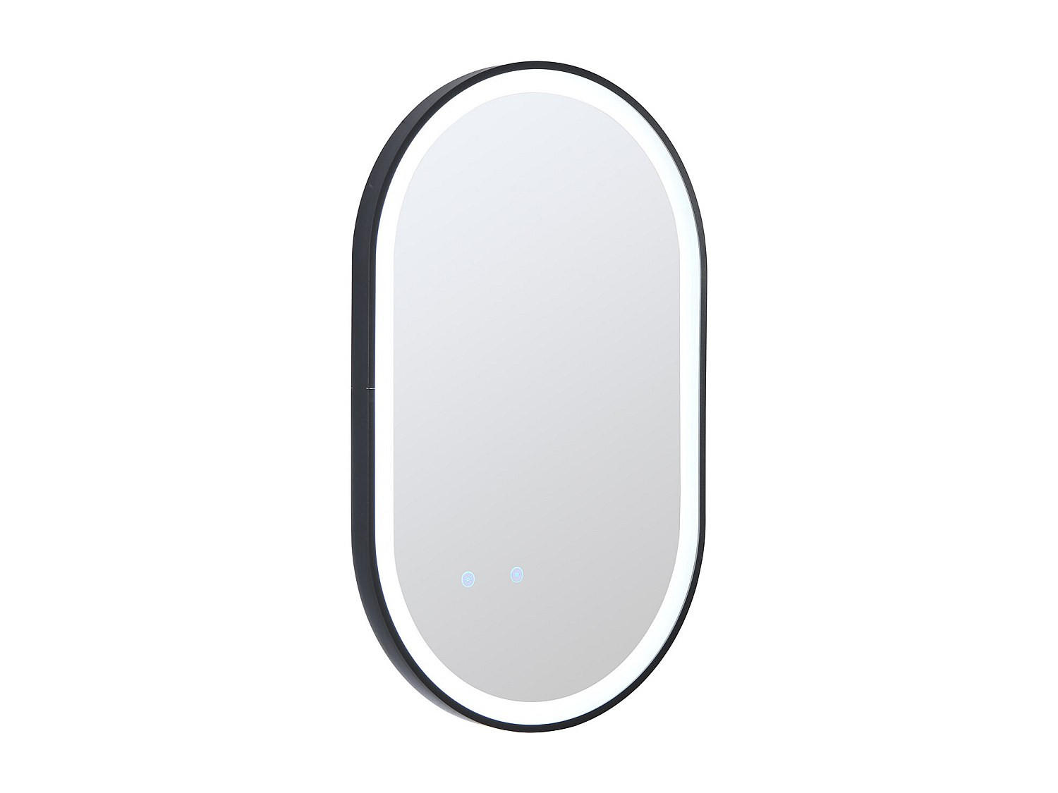 BADEZIMMERSPIEGEL oval mit Beleuchtung - beschlagfrei - 60 x 90 cm - Schwarze Kontur - ALARICO - Schwarz, Glas (60/90/4.05cm) - Vente-Unique