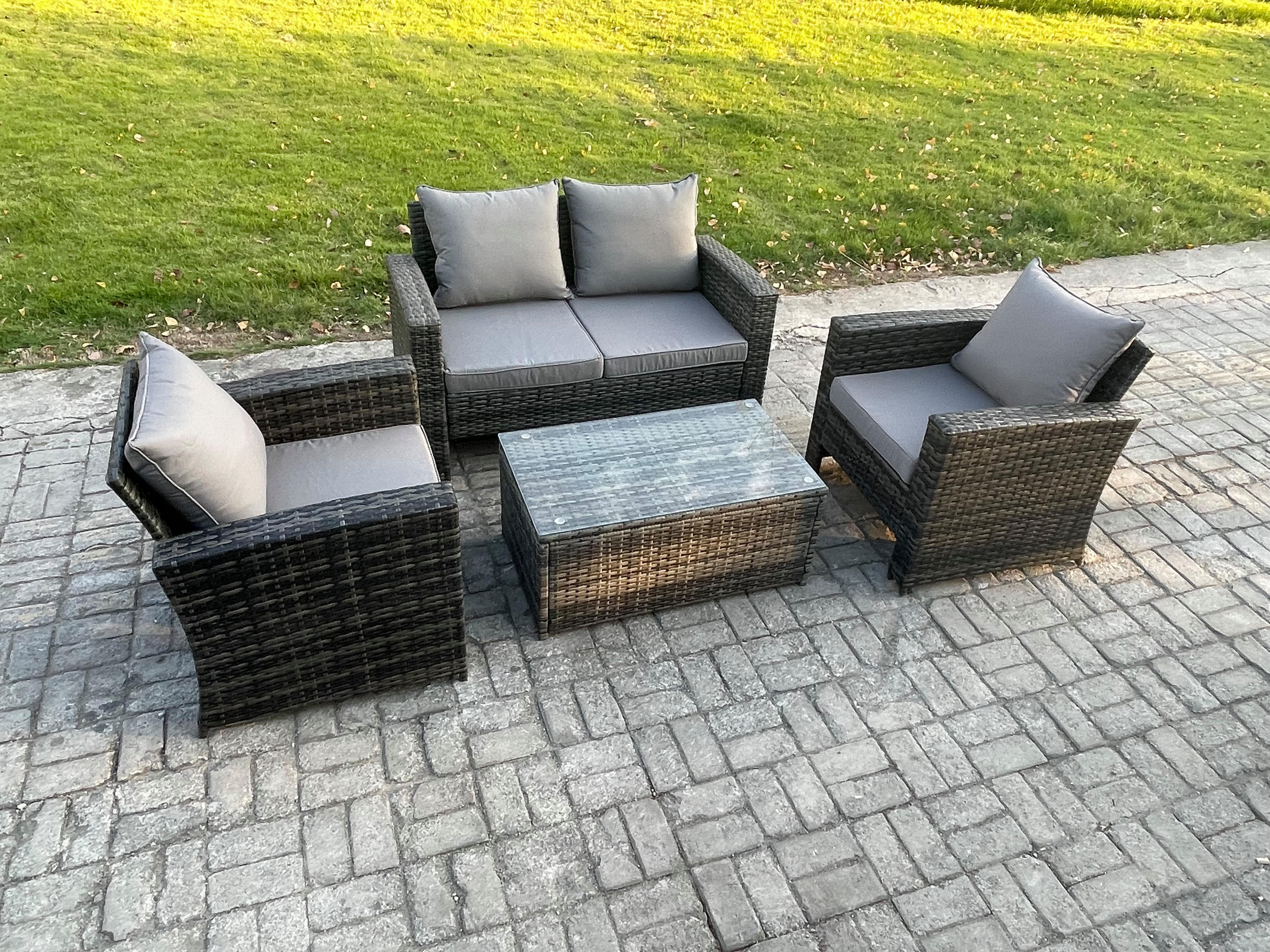 GARTENMÖBELSET Polyrattan Dunkelgrau 4-Sitzer - Dunkelgrau, Metall - Fimous
