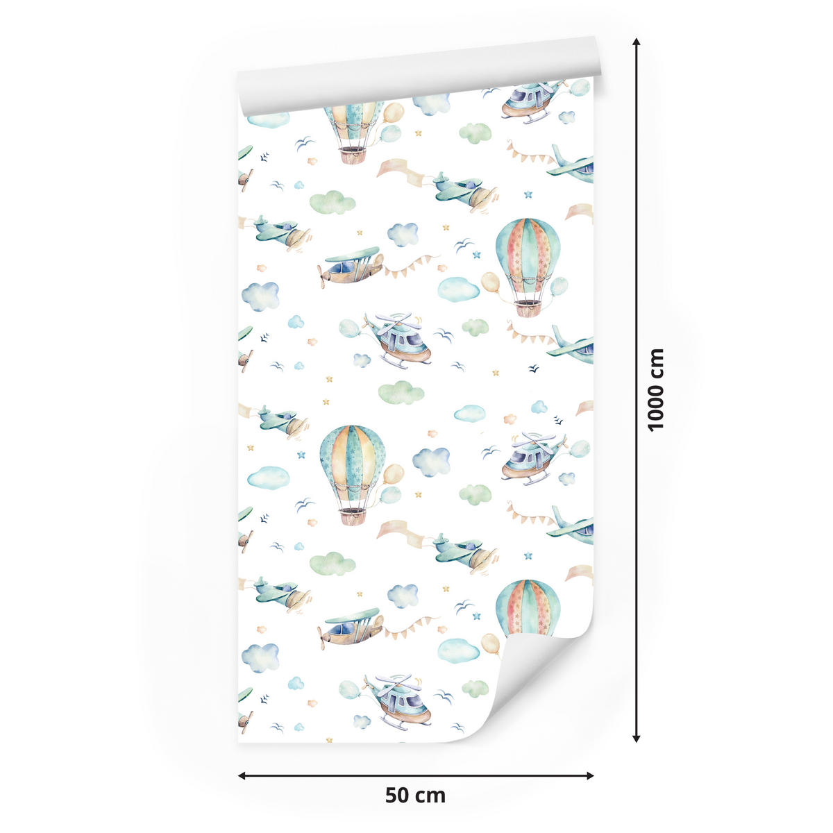 VLIESTAPETE Flugzeuge, Hubschrauber und Ballons – Pastellbunt, Weiß – 50x1000 cm - Multicolor/Weiß, Papier (50/1000cm) - Muralo