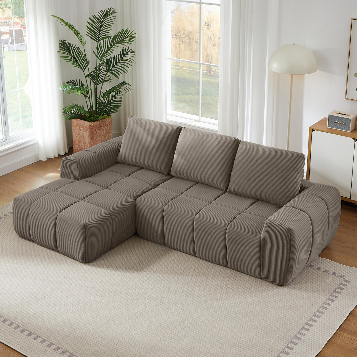 ECKSOFA Cord Taupe - Taupe, Textil (255/162cm) - WISHDOR