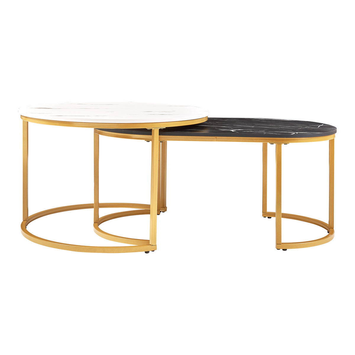 SADA SKLÁDACÍCH STOLŮ 2 KS. Oppeerg - bílá/černá, kov/kompozitní dřevo (70/70/45cm) - [en.casa]