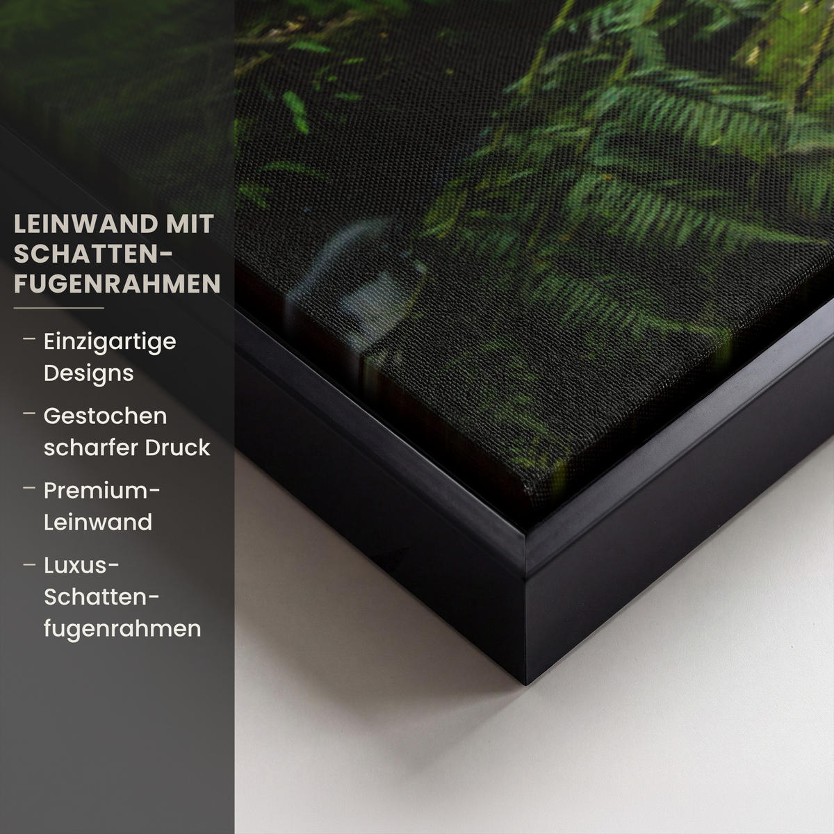 LEINWAND Bilder mit Rahmen - Dschungel - Wasserfall - Australien - Pflanzen - Natur - 90x60 - Dunkelgrün, Textil (90/60cm) - MuchoWow
