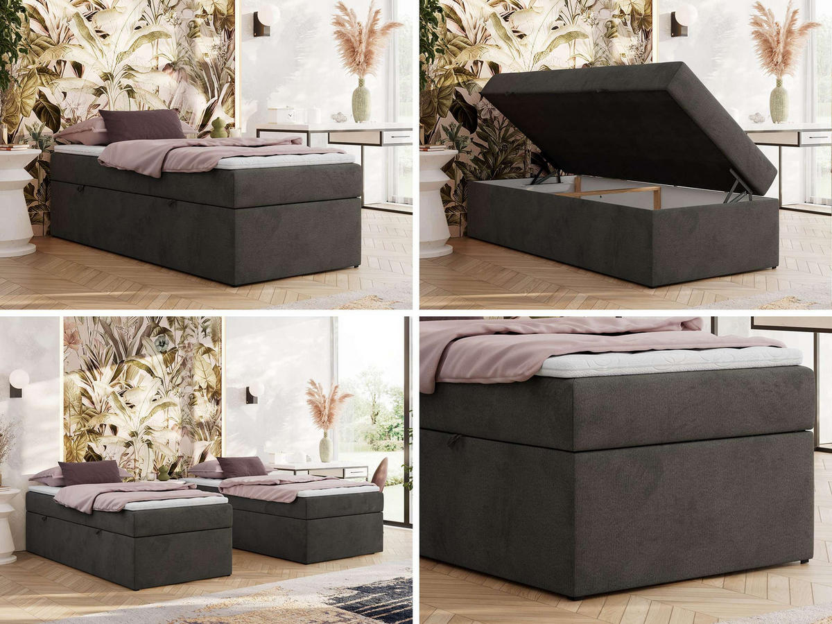 BOXBETT ZERO 90/200 - Dunkelgrau Kunstleder - H4 - Topper Visco - Dunkelgrau, Textil (90/200cm) - MKS