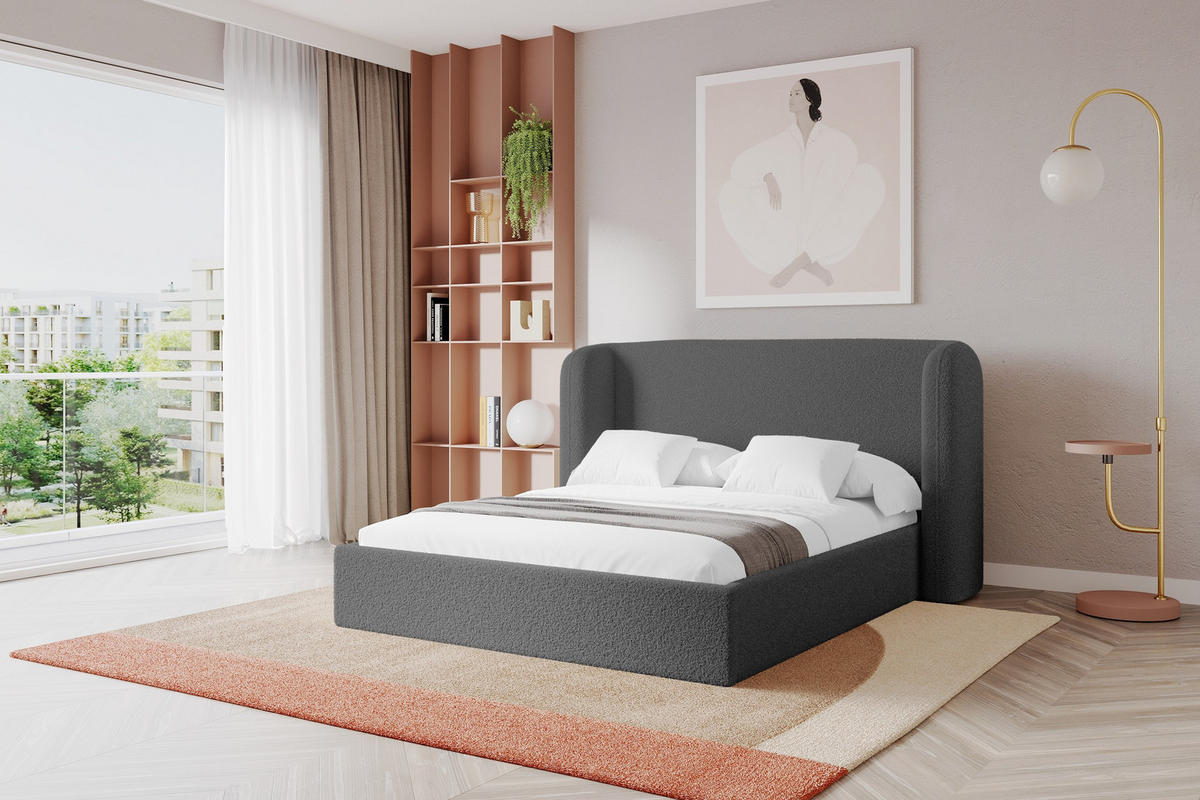 POLSTERBETT mit Bettkasten und Lattenrost, Boxbett ohne Matratze - ESTI 160x200 Grau - Schieferfarben, Holzwerkstoff/Textil (160/200cm) - ALTDECOR