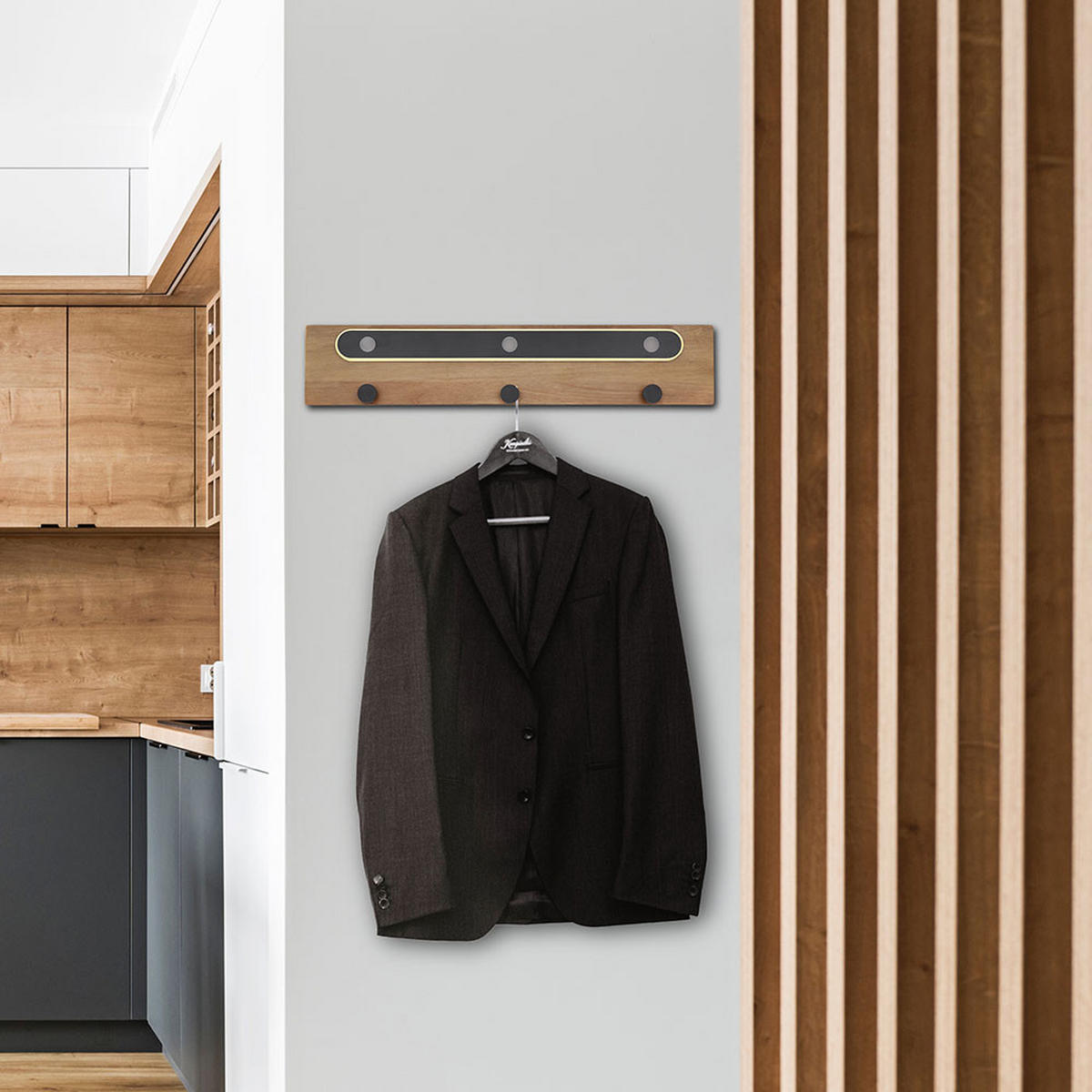 LED WANDLEUCHTE Metall Braun mit 3 Kleiderhaken - Braun, Metall (65/13/65cm) - Globo Lighting