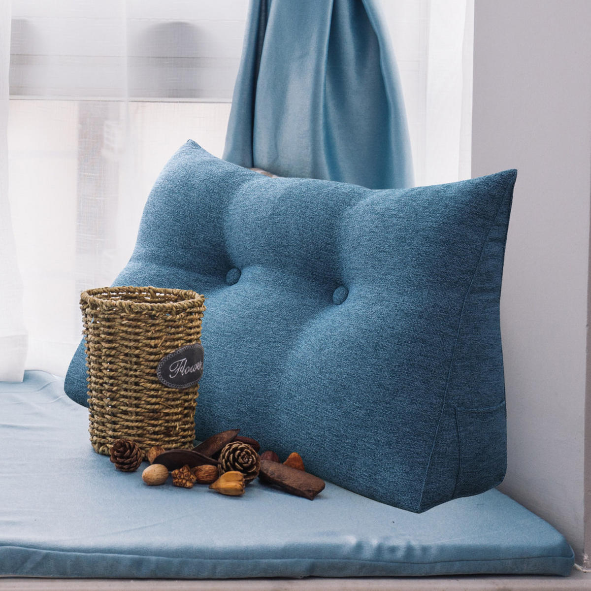 LESEKISSEN für Bett Leinenlook Blau 60 cm - Blau, Textil (50/60cm) - Vercart