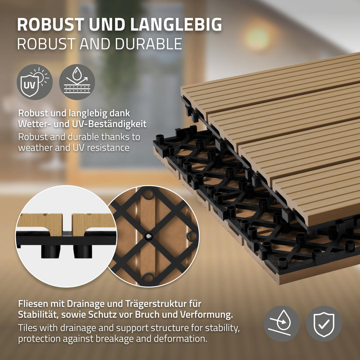 TERASOVÁ DLAŽBA Teak 12 kusů - teaková, kompozitní dřevo (60/30/2cm) - ECD-Germany