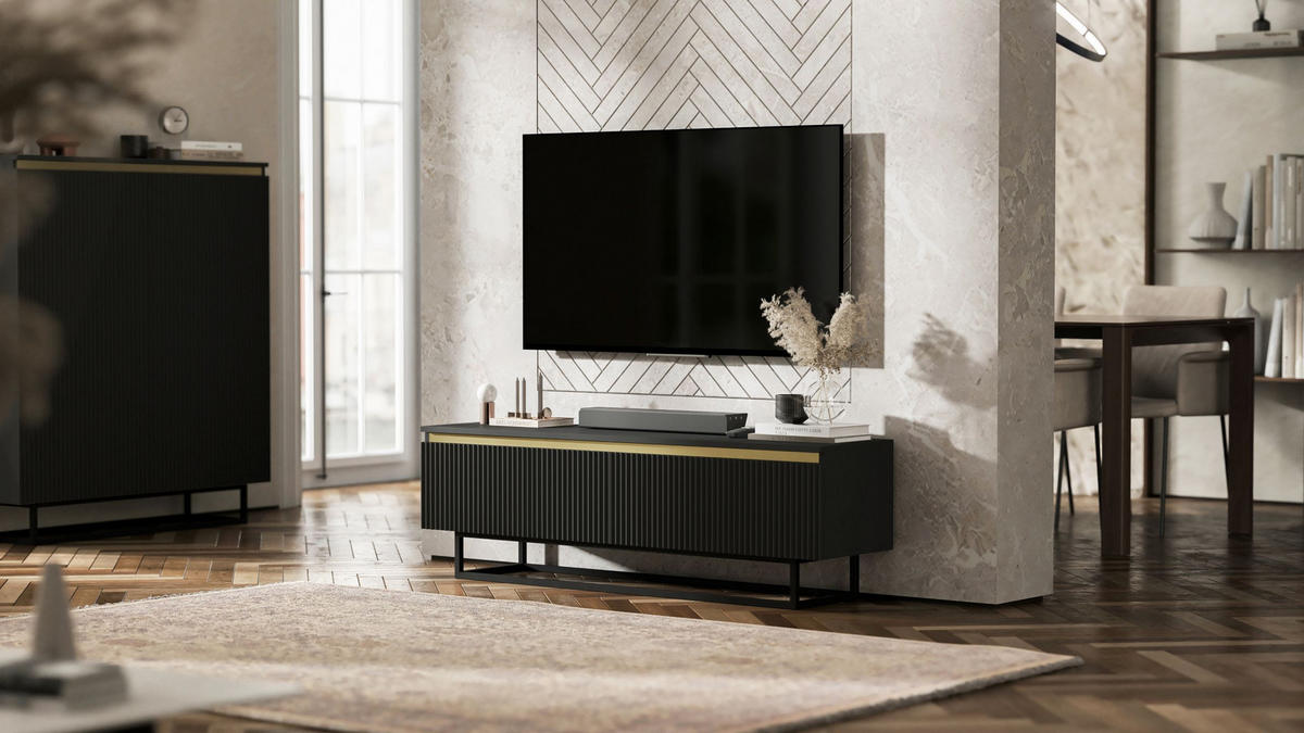 TV-SCHRANK Selene Schwarz Matt mit Metallrahmen 140 cm - Schwarz, Holzwerkstoff/Metall (140/44/35cm) - Meble Lindner