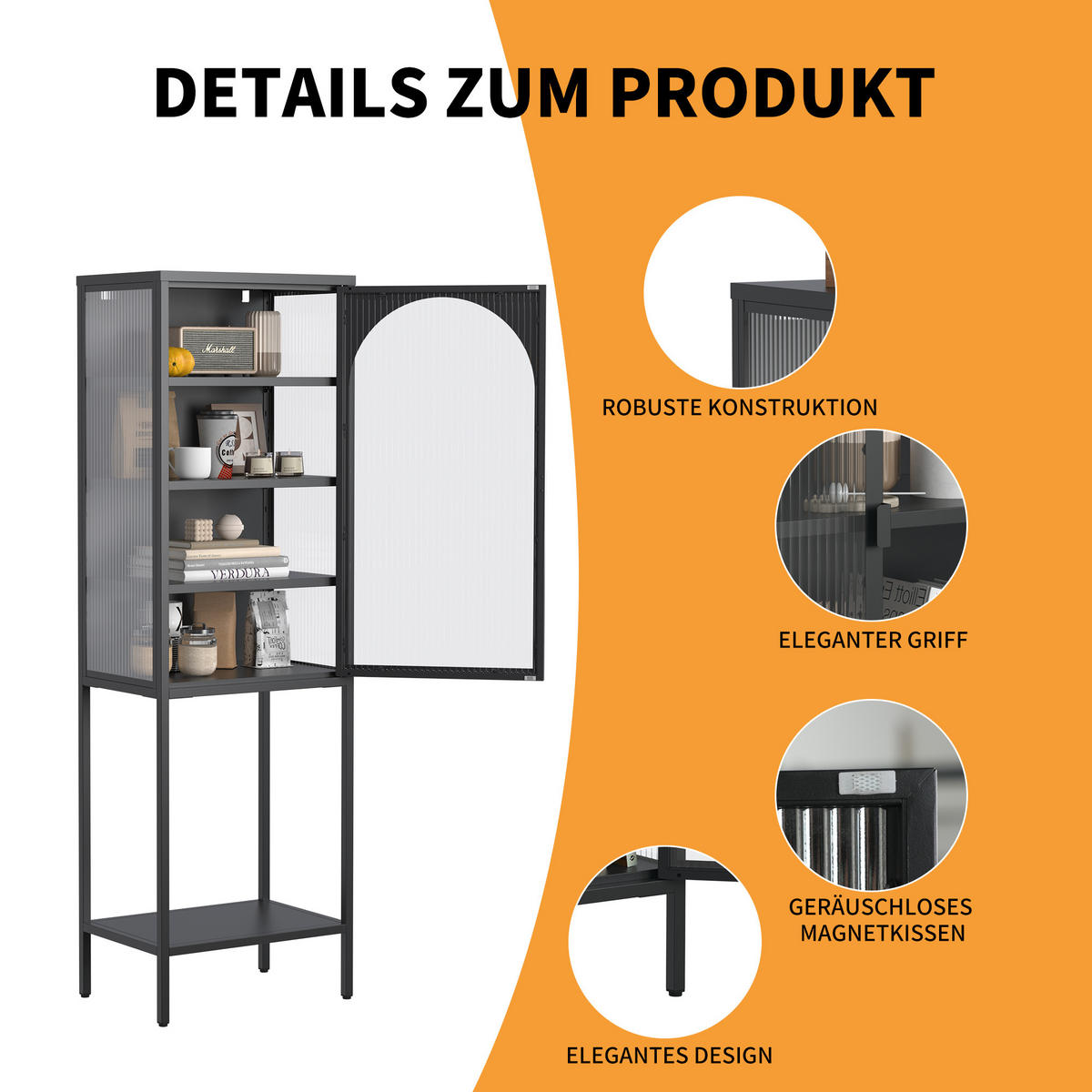 VITRINENSCHRANK Schwarz 50/35/160 cm - Schwarz, Glas (50/160/35cm) - PANGIVO