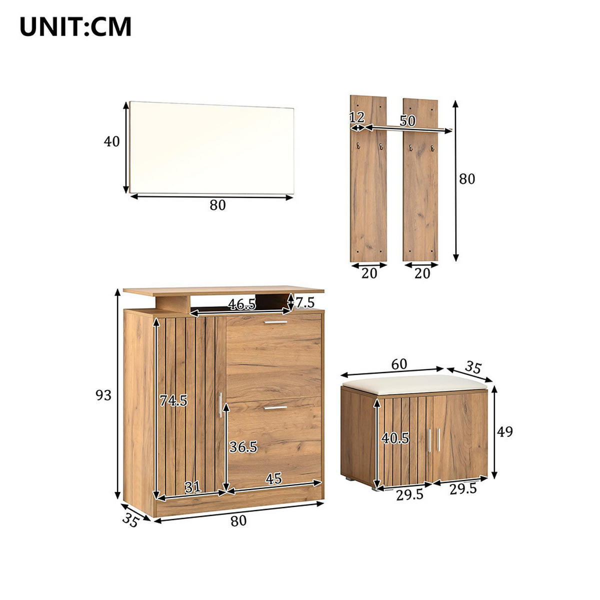 GARDEROBE in B140× T35 × H133 cm,Naturfarben - Naturfarben, Holz/Holzwerkstoff (35/133/140cm) - KOMHTOM