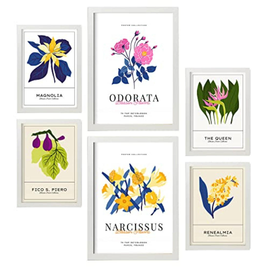 POSTER Set Mit 6 Blumen Narzissen Natur Und Botanikdrucke Für Innenarchitektur A3 & A4 Weißer Rahmen - Weiß, Papier (29/3cm) - Nacnic