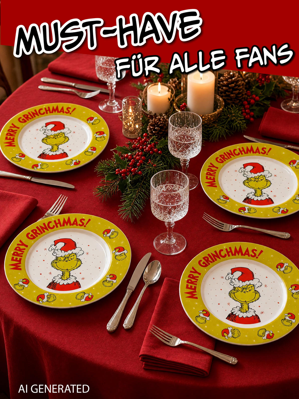 PLATZTELLER The Grinch Merry Grinchmas Grün 26,5 cm - Grün, Keramik (26.5cm) - United Labels