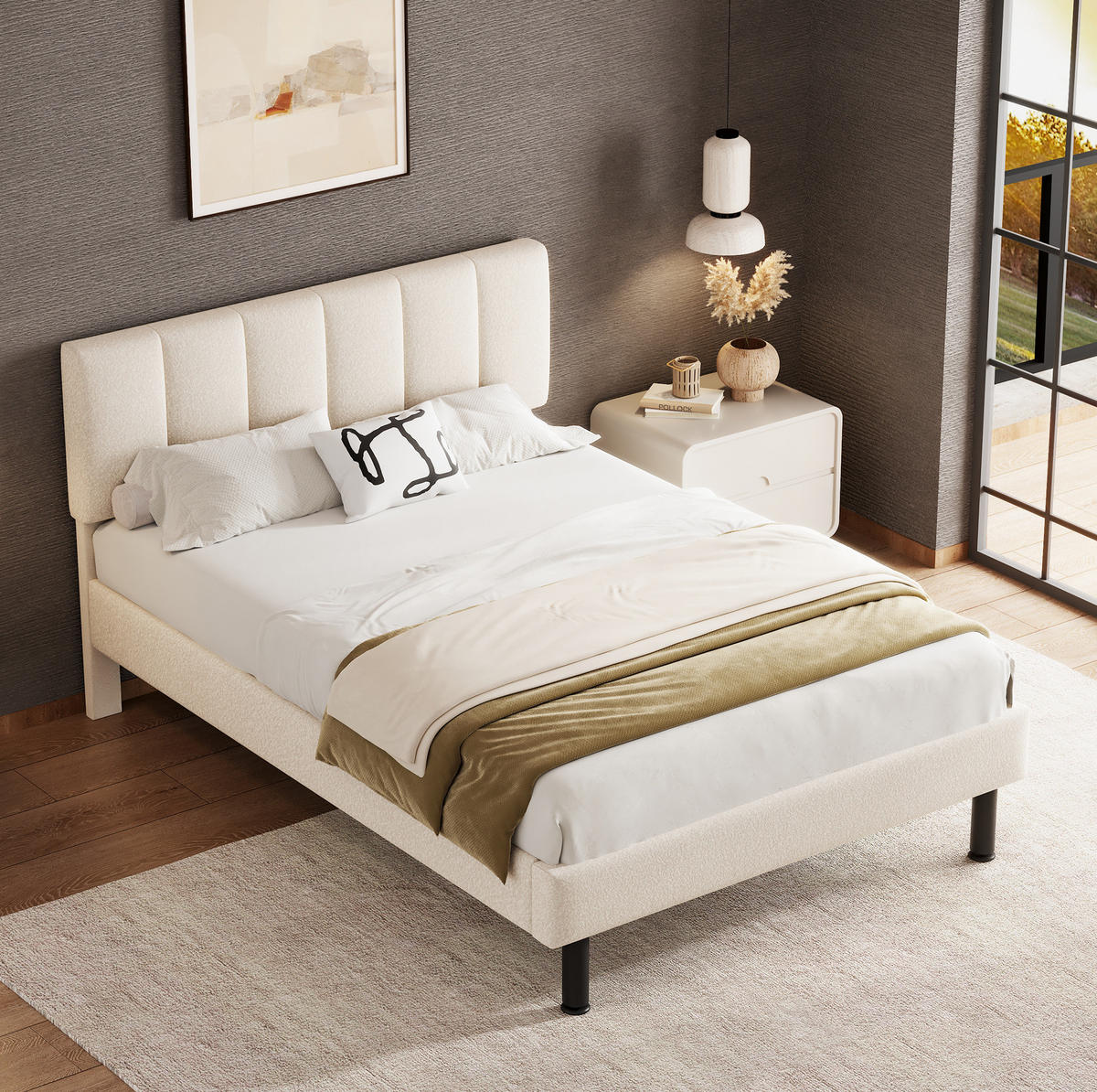 POLSTERBETT aus Sherpa 140x190 cm in Beige mit Lattenrost - Beige, Textil (140/190cm) - Modfu