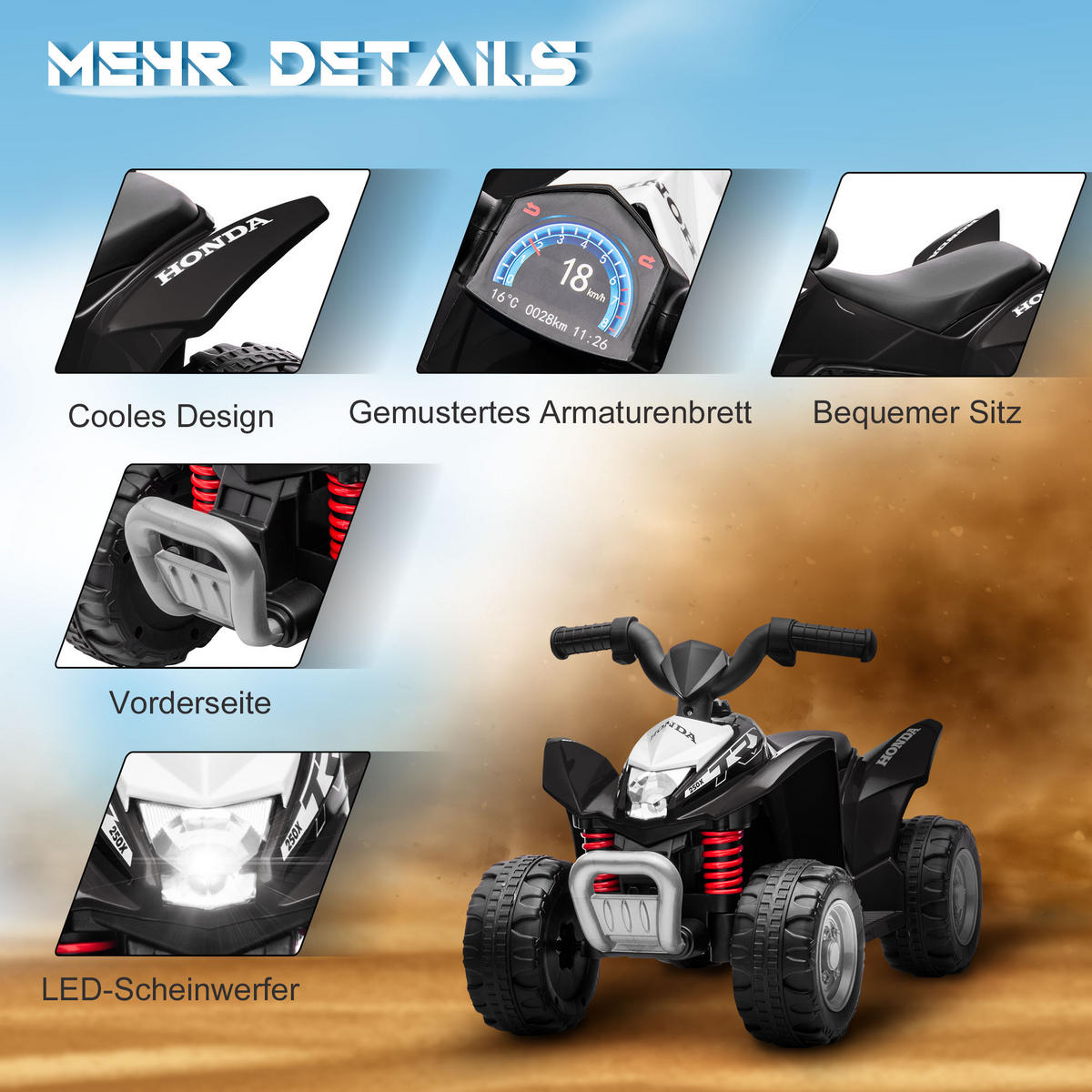 MINI ELEKTRO-QUAD KINDER, Schwarz, PP+ Metall - Schwarz, Kunststoff (65.5/38.5/43.5cm) - AIYAPLAY