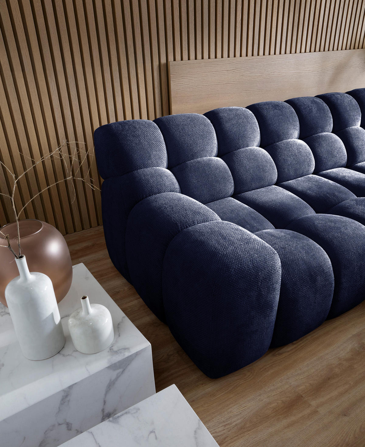 ECKSOFA CAMPILE mit modernem Design, Dunkelblau, Rechts, 297x180 cm - Dunkelblau, Holz/Textil (288/119cm) - DomoHome