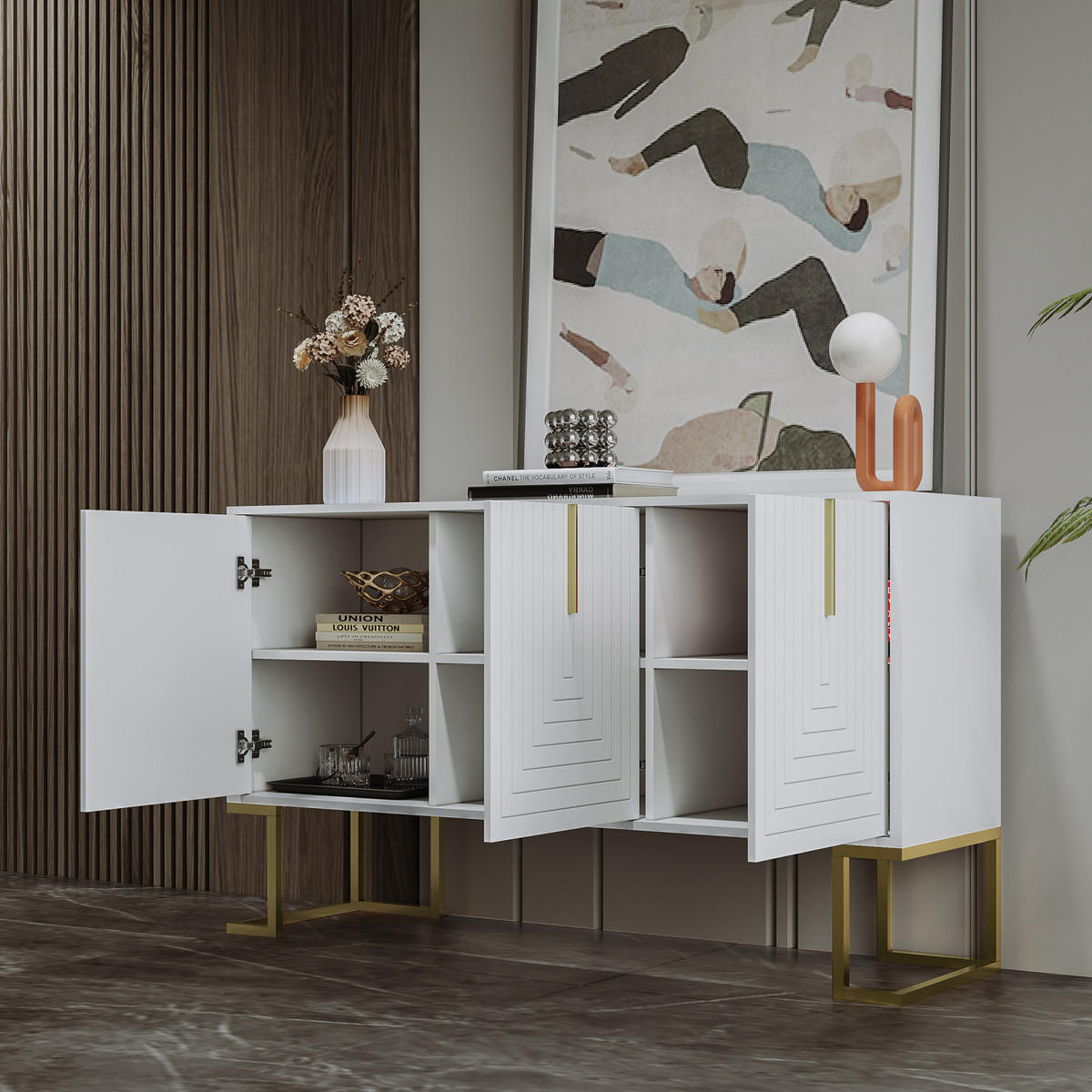 SIDEBOARD 138x40x80 cm, 3 Türen, verstellbare Böden, Weiß - Weiß, Holz (138/80/40cm)