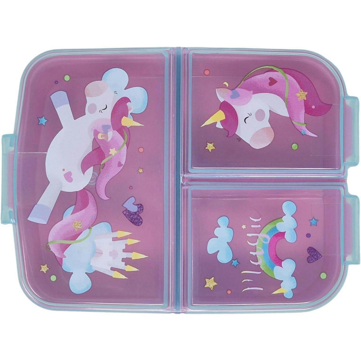 BROTDOSE mit Fächern Einhorn Motiv BPA frei 18 cm - Multicolor, Kunststoff (14/7/18cm)