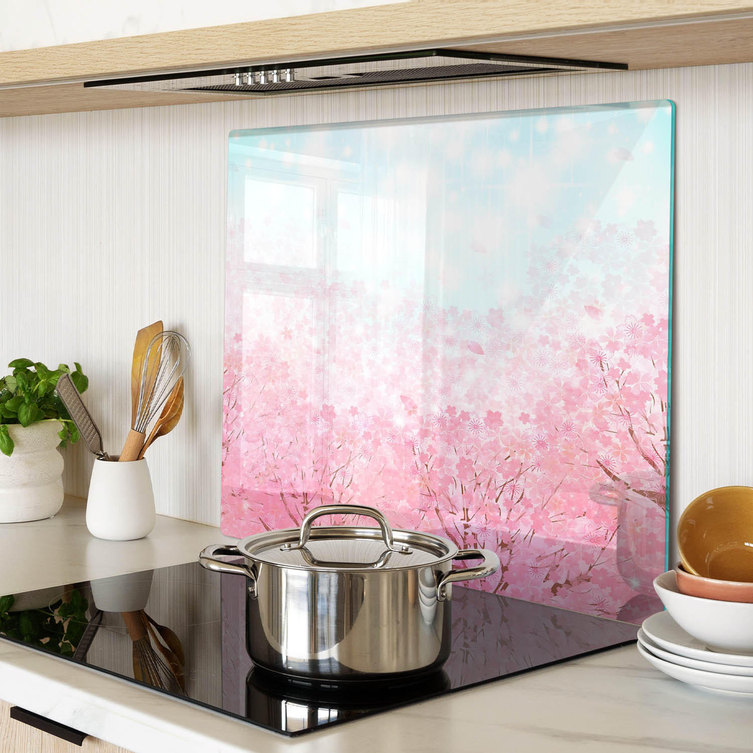 GLASPLATTE 60x52 cm Kirschblüten - Pink, Glas (60/0.4/52cm) - TULUP
