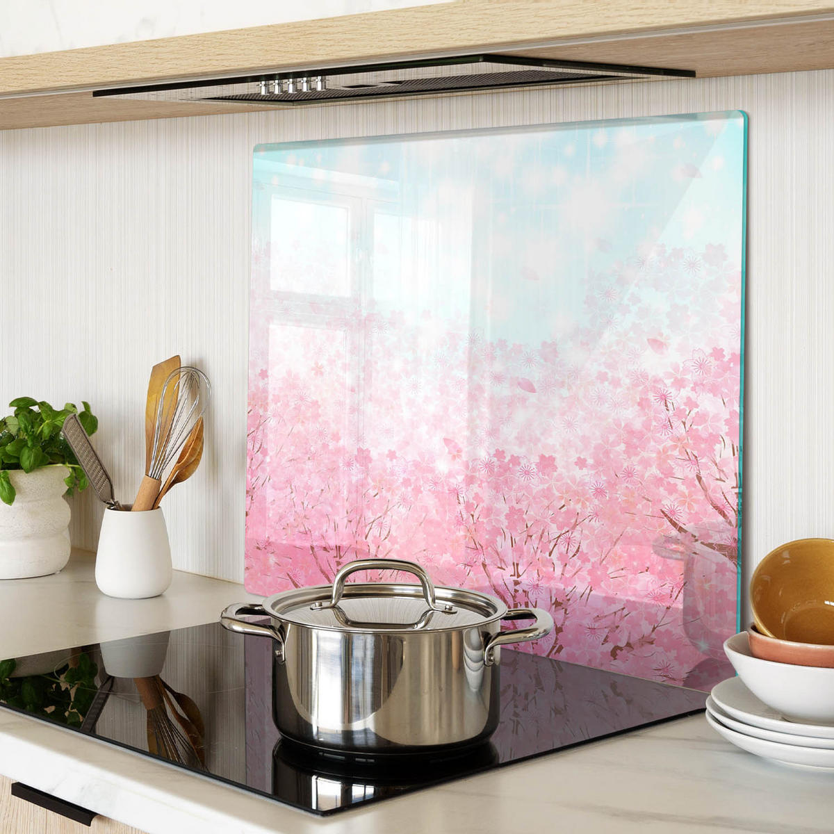 GLASPLATTE 60x52 cm Kirschblüten - Pink, Glas (60/0.4/52cm) - TULUP
